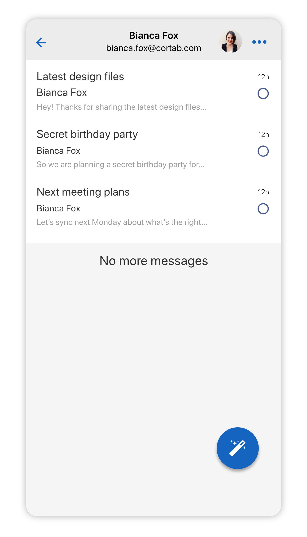 Email clusters in Blix on mobile